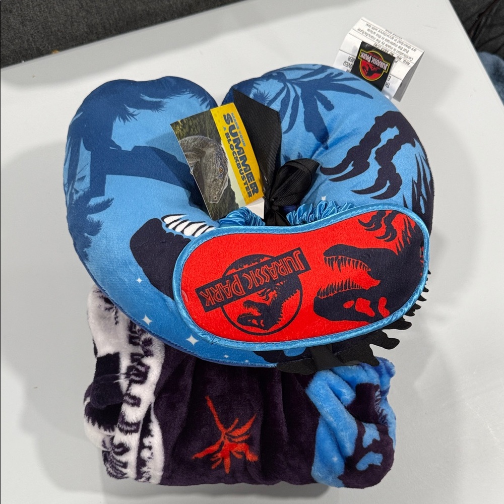 Jurassic Park Kids 3 Piece Travel Neck Pillow and Blanket Set
